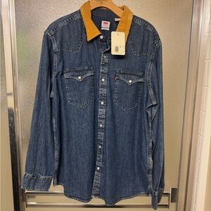 Levi's Blue Denim Shirt with Brown Collar